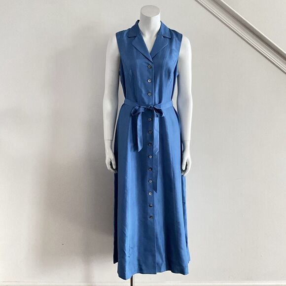 100% Silk Vintage Coldwater Creek Dress Blue Maxi Sleeveless Button Front 10 - Picture 8 of 9